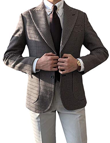 YYI Herren Jacke Anzug Blazer Plaid Peak Revers Zwei Knöpfe Jacke von YYI