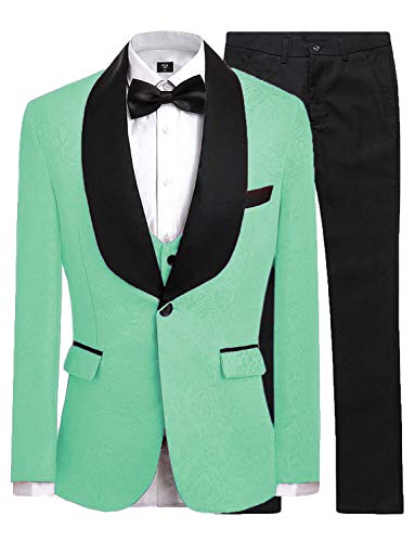 YYI Herren Jacquard 3-teiliger Anzug Slim EIN Knopf Smoking Jacke Hosen Weste Set von YYI