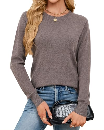 YYIDATON Damen Pullover Wolle Blend Langarm Rundhals Pulli Casual Classic Merinomischung Strickpullover Elegant Frühjahr Winter Pullover Oberteile (Kaffee, Large) von YYIDATON