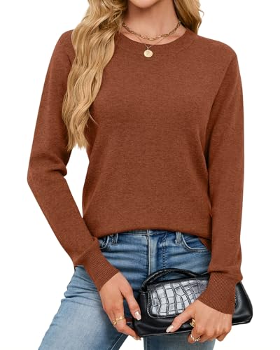 YYIDATON Damen Pullover Wolle Blend Langarm Rundhals Pulli Casual Classic Merinomischung Strickpullover Elegant Frühjahr Winter Pullover Oberteile (Karamell, Small) von YYIDATON