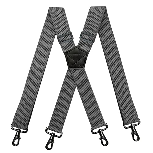 YYKSYDPT Hosenträger für Herren Hose mit sehr starken 4 Karabiner-Clips 38 mm breit Duty X Style verstellbare Hosenträger (Grau) von YYKSYDPT