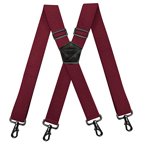 YYKSYDPT Hosenträger für Herren Hose mit sehr starken 4 Karabiner-Clips 38 mm breit Duty X Style verstellbare Hosenträger (Weinrot) von YYKSYDPT