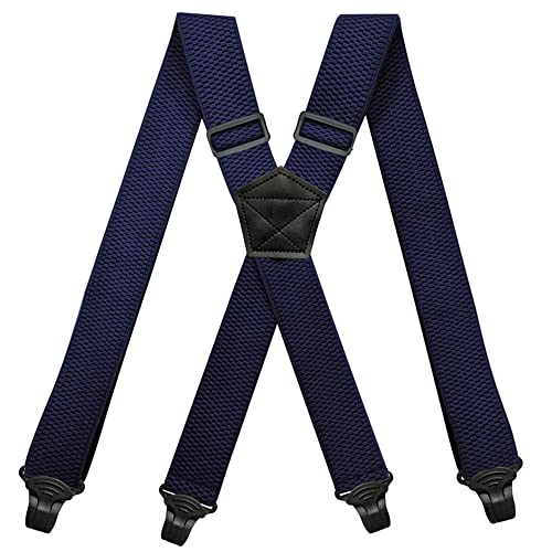 YYKSYDPT Hosenträger für Herren mit sehr starken 4 Kunststoff-Clips, 38 mm breit, Hosenträger, X-Stil, verstellbare Hosenträger (Marineblau) von YYKSYDPT