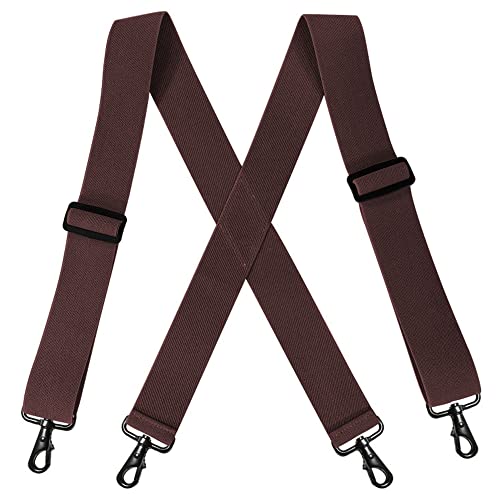 YYKSYDPT Hosenträger für Männer und Damen mit sehr starken 4 Karabinerclips, 50 mm breite, robuste Hosenträger im X-Stil (Braun) von YYKSYDPT