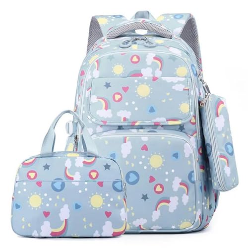 YYLPWL Schulrucksack Rainbow School -rucksäcke Und Mittagstaschen Bleistiftkoffer Für Kinder Mädchen Jungen Grundschule Schoolbags-grau von YYLPWL