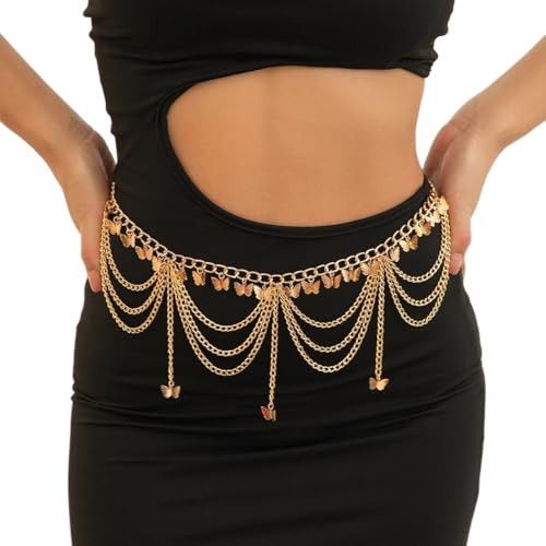Bauchkette Gold 1PC Multilayer Schmetterling Ball Stern Liebe Herz Anhänger Quaste Bauchkette Frauen Körperschmuck(D00E4JS01577) von YYLUOYANG