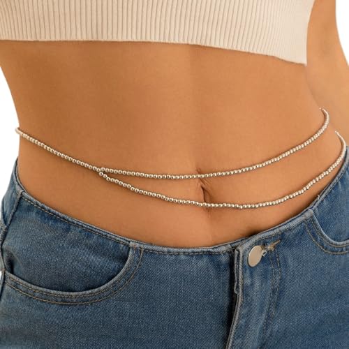 Bauchkette Gold 1PC gewebte Bauchkette Frauen einfache Körperkette Strand Perlenkette Schmuck(AA-0057Silver) von YYLUOYANG