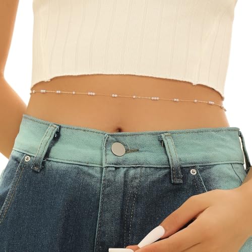 Bauchkette Gold 2 STÜCKE Imitation Perle Bauch Taille Kette for Frauen Einfache Körper Bauchkette Gold 2 STÜCKE Imitation Perle Bauch Taille Kette for Frauen Einfache Körper von YYLUOYANG