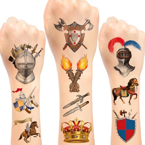 288 Stück temporäre Ritter-Tattoos, mittelalterliche Burg, mittelalterliche Ritter, Partygeschenke, Dekorationen, Zubehör für Kinder, Jungen, Erwachsene, Ritterkostüm, Cosplay, Party (24 Blatt) von YYMYMGJ