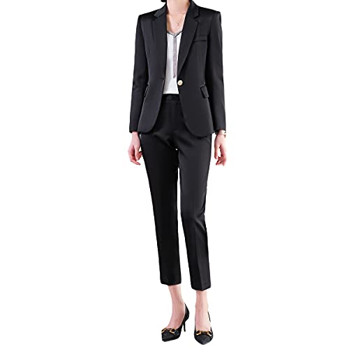 YYNUDA Anzug Set Damen Blazer mit Hose Slim Fit Hosenanzug Elegant Business Office Schwarz L von YYNUDA