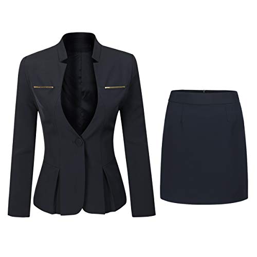 YYNUDA Anzug Set Damen Blazer mit Rock/Hose Slim Fit Hosenanzug Elegant Business Outfit für Office Schwarz+Rock L von YYNUDA