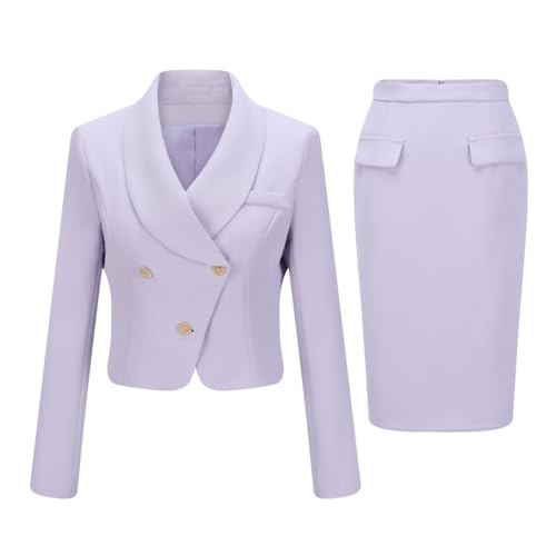 YYNUDA Anzug Set Damen Blazer mit Rock Slim Fit Hosenanzug Elegant Business Outfit für Office Lila L von YYNUDA