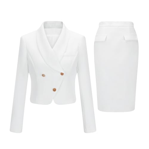 YYNUDA Anzug Set Damen Blazer mit Rock Slim Fit Hosenanzug Elegant Business Outfit für Office Weiß M von YYNUDA