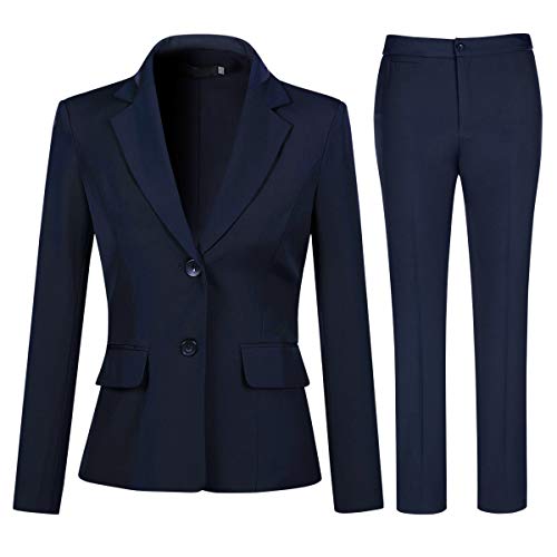 YYNUDA Anzug Set Damen Business Hosenanzug Slim Fit Blazer mit Anzughosen Elegant für Office Hochzeit Blau XS von YYNUDA