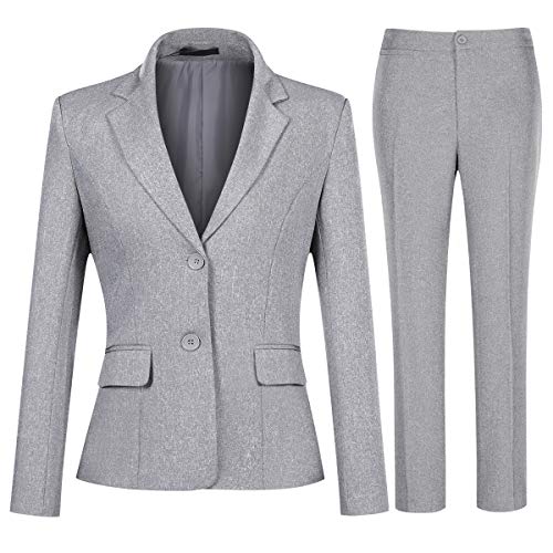 YYNUDA Anzug Set Damen Business Hosenanzug Slim Fit Blazer mit Anzughosen Elegant für Office Hochzeit Grau L von YYNUDA