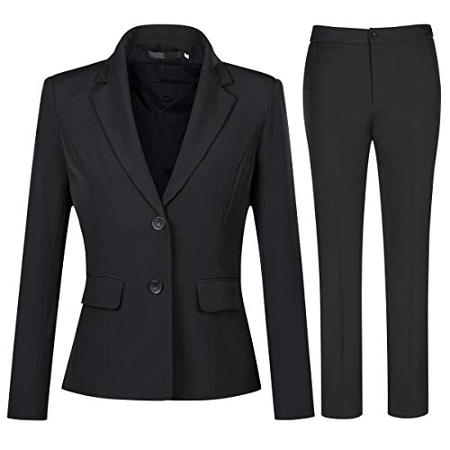 YYNUDA Anzug Set Damen Business Hosenanzug Slim Fit Blazer mit Anzughosen Elegant für Office Hochzeit Schwarz M von YYNUDA