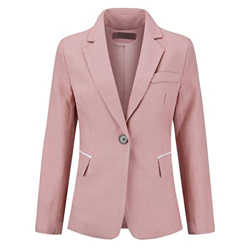 YYNUDA Blazer Damen Elegant Sportlich Longblazer Kariert Casual Sakko Karomuster Business Jacke Rosa XS von YYNUDA