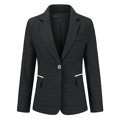 YYNUDA Blazer Damen Elegant Sportlich Longblazer Kariert Casual Sakko Karomuster Business Jacke Schwarz XS von YYNUDA