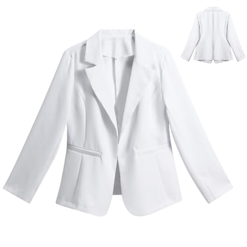 YYNUDA Blazer Damen Leicht Business Blazerjacke Elegant 3/4 Ärmel Business Casual Outfits Einfarbig Anzug ebogener Saum Jacke Festlich Hochzeit Weiß M von YYNUDA
