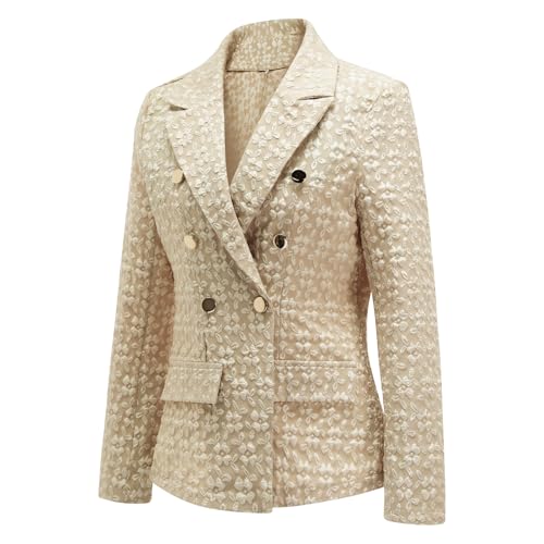 YYNUDA Blazer Damen Leichter Sommeranzug Blazerjacke mit Aufdruck Elegant Casual Outfits Einfarbig Anzug Festlich Hochzeit Büro Beige XXL von YYNUDA