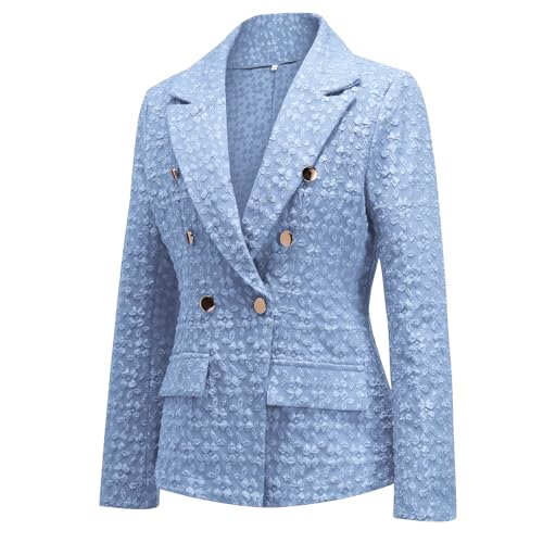 YYNUDA Blazer Damen Leichter Sommeranzug Blazerjacke mit Aufdruck Elegant Casual Outfits Einfarbig Anzug Festlich Hochzeit Büro Blau M von YYNUDA
