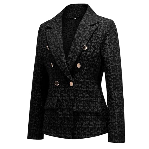 YYNUDA Blazer Damen Leichter Sommeranzug Blazerjacke mit Aufdruck Elegant Casual Outfits Einfarbig Anzug Festlich Hochzeit Büro Schwarz M von YYNUDA