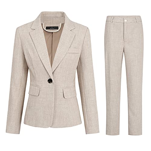 YYNUDA Business Anzug Damen Elegant Büro Anzug Slim Fit 2 Teilig Hosenanzug Hochzeit 2 Teiler Blazer Hose Beige XS von YYNUDA