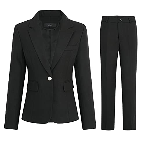 YYNUDA Business Anzug Damen Elegant Büro Anzug Slim Fit 2 Teilig Hosenanzug Hochzeit 2 Teiler Blazer Hose Schwarz L von YYNUDA