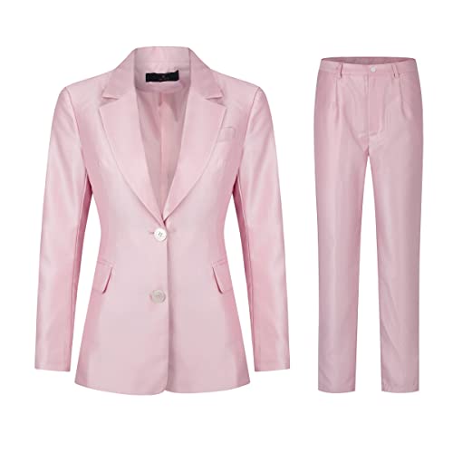 YYNUDA Damen 3 Teile Anzug Weste Hose Set Elegant Business Hosenanzug Formal Büro Arbeitskleidung Rosa XL von YYNUDA