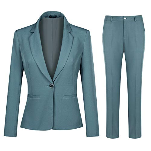 YYNUDA Damen Business Hosenanzug Slim Fit Blazer mit Anzughosen Elegant 2 Tellig Anzug Set für Office Hochzeit,Grün,L von YYNUDA