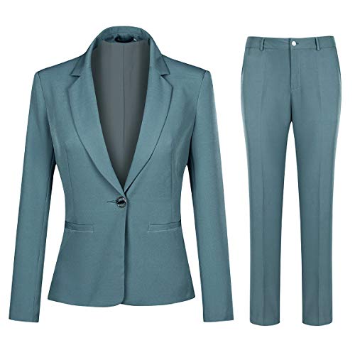 YYNUDA Damen Business Hosenanzug Slim Fit Blazer mit Anzughosen Elegant 2 Tellig Anzug Set für Office Hochzeit,Grün,M von YYNUDA