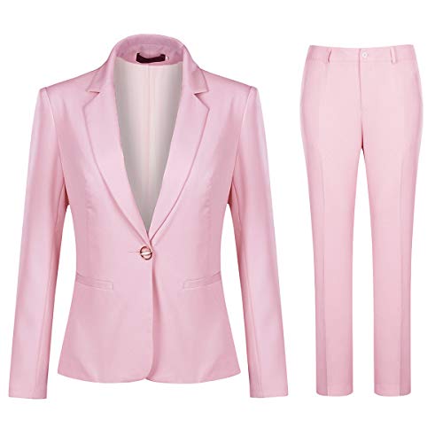 YYNUDA Damen Business Hosenanzug Slim Fit Blazer mit Anzughosen Elegant 2 Tellig Anzug Set für Office Hochzeit,Rosa,M von YYNUDA