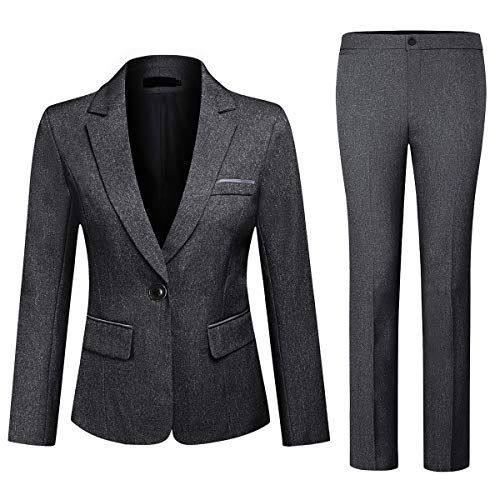 YYNUDA Damen Business Outfit 2-teilig Anzug professionell elegant schlank Blazer + Hose Dunkelgrau L von YYNUDA