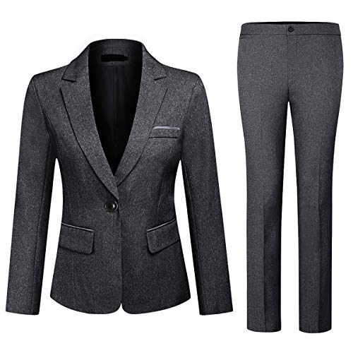 YYNUDA Damen Business Outfit 2-teilig Anzug professionell elegant schlank Blazer + Hose Dunkelgrau XXL von YYNUDA