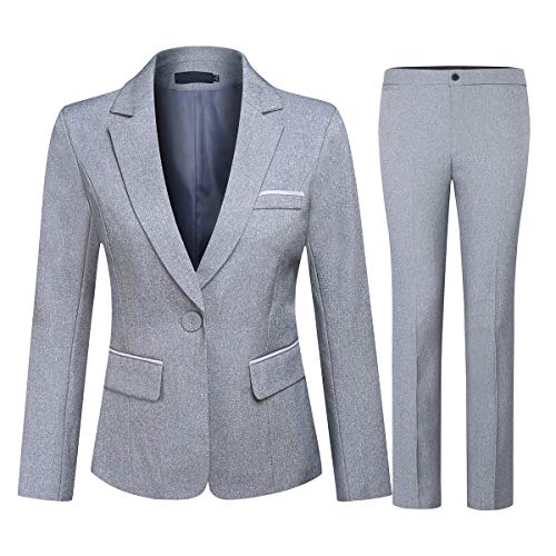 YYNUDA Damen Business Outfit 2-teilig Anzug professionell elegant schlank Blazer + Hose Grau XXL von YYNUDA