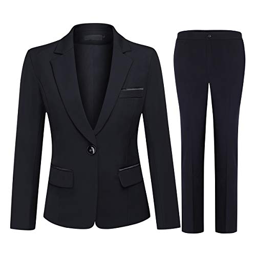 YYNUDA Damen Business Outfit 2-teilig Anzug professionell elegant schlank Blazer + Hose Schwarz XXL von YYNUDA