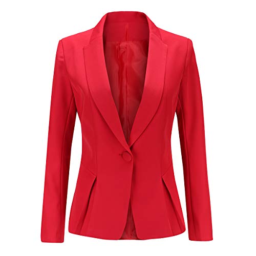 YYNUDA Damen Elegant Blazer Langarm Fashion Anzugjacke Slim Fit Business Top Jacke Rot M von YYNUDA