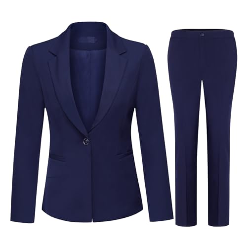 YYNUDA Damen Hosenanzug Professioneller elegant 2-teilig Anzug Blazer + Hose Blau S von YYNUDA
