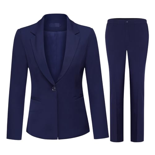 YYNUDA Damen Hosenanzug Professioneller elegant 2-teilig Anzug Blazer + Hose Blau XL von YYNUDA