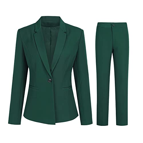 YYNUDA Damen Hosenanzug Professioneller elegant 2-teilig Anzug Blazer + Hose Grün L von YYNUDA