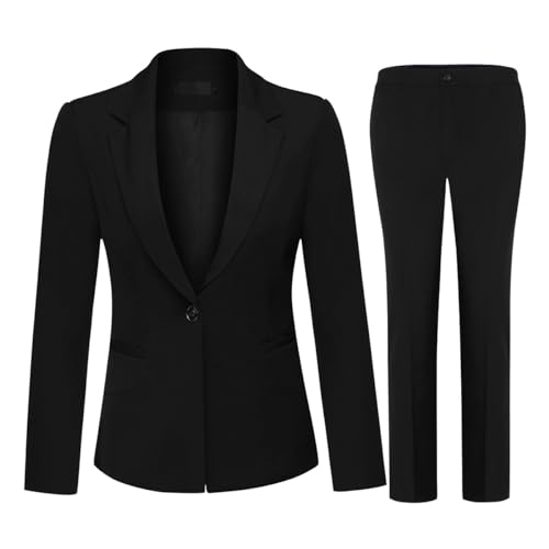 YYNUDA Damen Hosenanzug Professioneller elegant 2-teilig Anzug Blazer + Hose Schwarz XL von YYNUDA