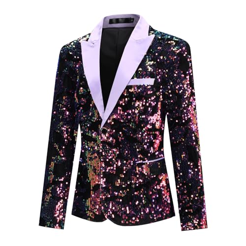 YYNUDA Damen Pailletten Blazer Casual Langarm Anzugjacke Glitzer Sakko Blumenmuster für Party Abschlussball Rot L von YYNUDA