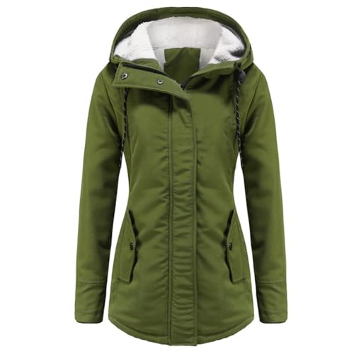 YYNUDA Damen Parka Winterjacke Lang mit Fell Kapuze warm gefüttert Slim Fit Mantel Outdoor Jacke für Winter, Grün, L von YYNUDA