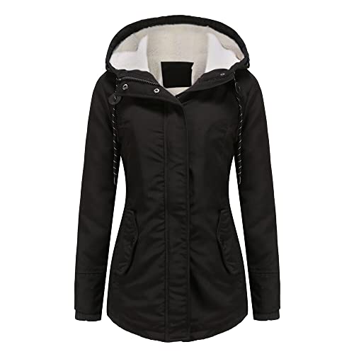 YYNUDA Damen Parka Winterjacke Lang mit Fell Kapuze warm gefüttert Slim Fit Mantel Outdoor Jacke für Winter, Schwarz, XXL von YYNUDA