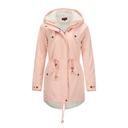 YYNUDA Wintermantel Damen Warm Gefüttert Winter Parka Mittellang Winterjacke Winterparka mit Fellkapuze Dicke Coat Große Größen #337 Rosa 4XL von YYNUDA