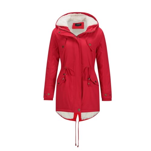 YYNUDA Wintermantel Damen Warm Gefüttert Winter Parka Mittellang Winterjacke Winterparka mit Fellkapuze Dicke Coat Große Größen #337 Rot S von YYNUDA