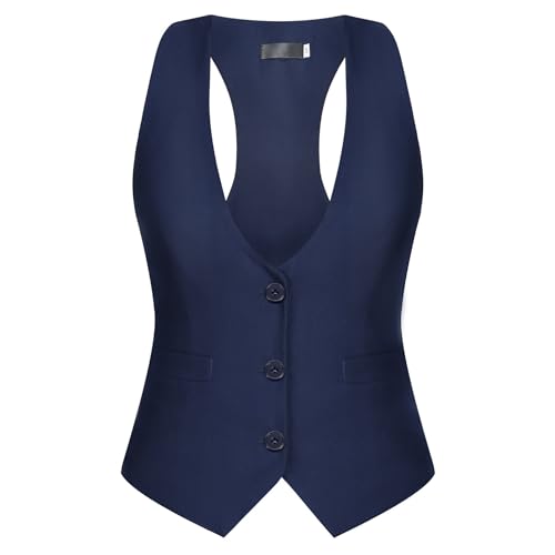 YYNUDA Damen Weste Slim Fit Anzugweste Outdoor Weste Gilet Elegant Moderne Weste mit V-Ausschnitt Blau XXL von YYNUDA