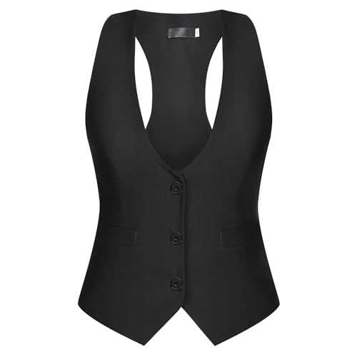 YYNUDA Damen Weste Slim Fit Anzugweste Outdoor Weste Gilet Elegant Moderne Weste mit V-Ausschnitt Schwarz L von YYNUDA