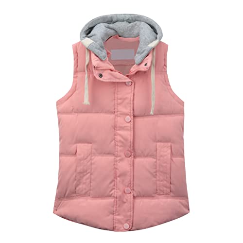 YYNUDA Damen Weste Steppweste mit Kapuze Gesteppt Übergangsweste Kurz Winterweste Leicht Daunenweste Outdoor Weste （Rosa XL） von YYNUDA