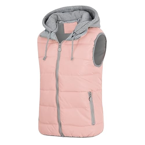 YYNUDA Damen Weste Steppweste mit Kapuze Leicht Daunenweste Warm Gesteppt Übergangsweste Winterweste Outdoorweste（Rosa XXL） von YYNUDA